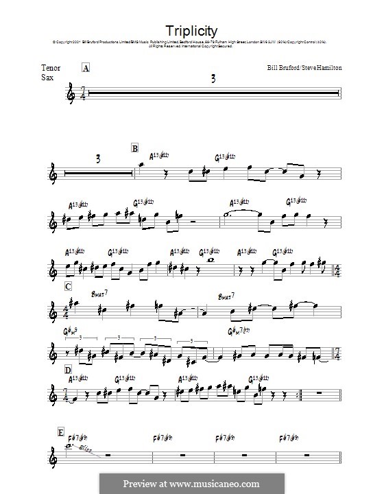 Triplicity: para saxofone tenor by Bill Bruford, Steve Hamilton