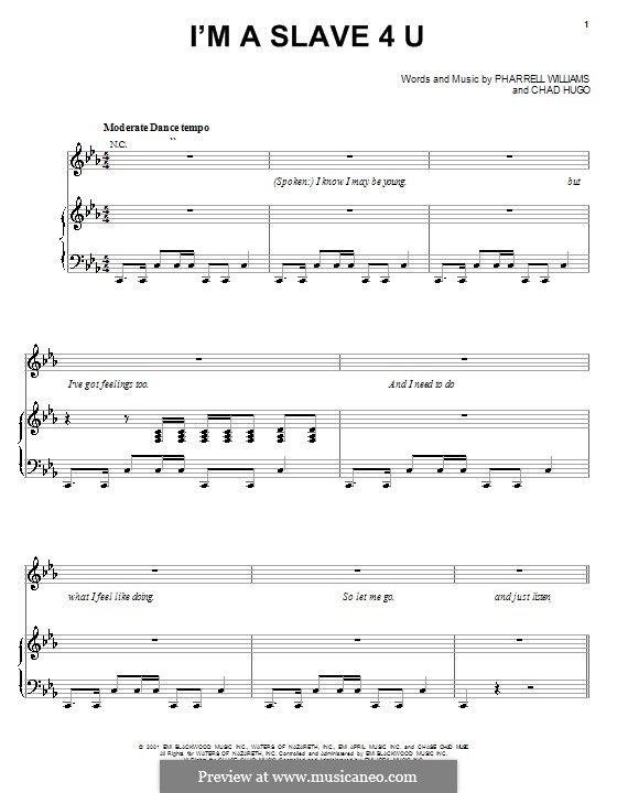 I'm a Slave 4 U: Para vocais e piano (ou Guitarra) by Charles Edward Hugo, Pharrell Williams