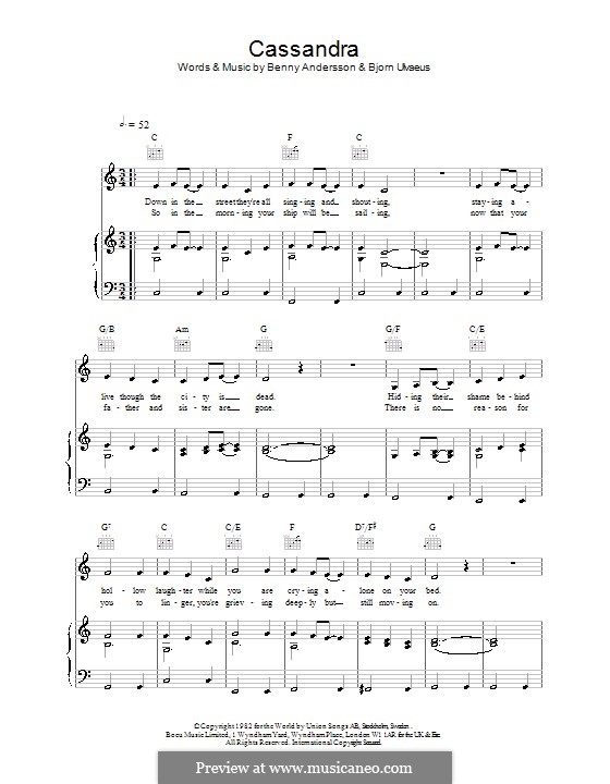 Cassandra (ABBA): Para vocais e piano (ou Guitarra) by Benny Andersson, Björn Ulvaeus