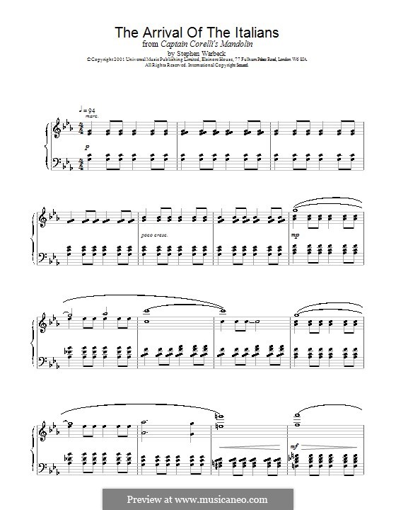 The Arrival of the Italians (from Captain Corelli's Mandolin): Para Piano by Stephen Warbeck