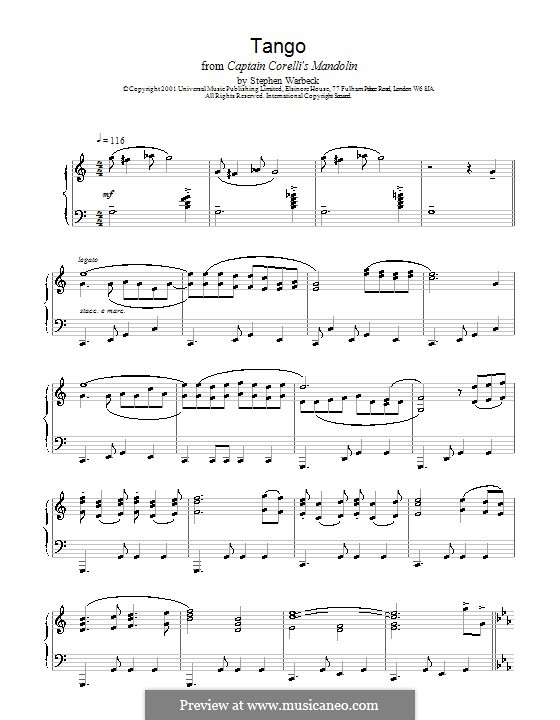 The Tango (from Captain Corelli's Mandolin): Para Piano by Stephen Warbeck