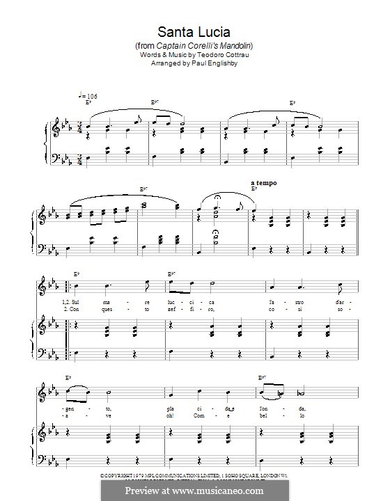 Santa Lucia: Para Piano by Teodoro Cottrau