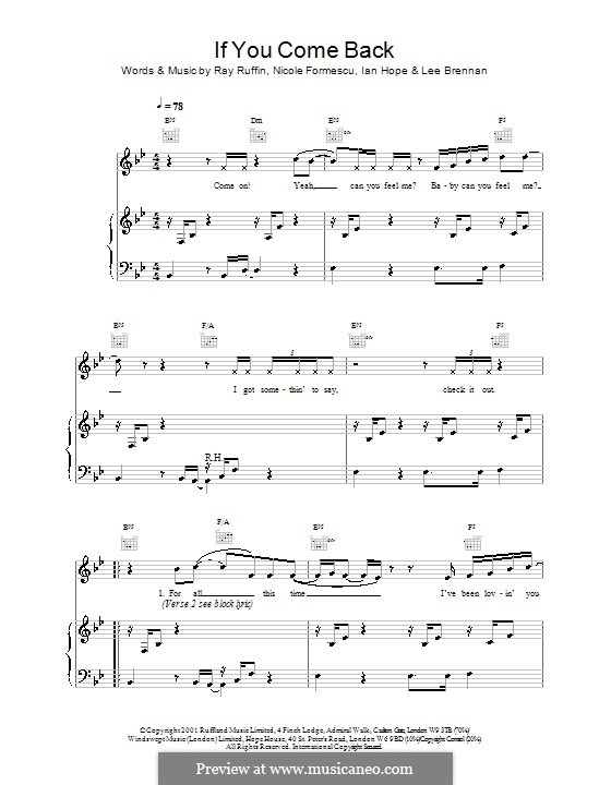 If You Come Back (Blue): Para vocais e piano (ou Guitarra) by Ian Hope, Lee Brennan, Nicole Formescu, Ray Ruffin
