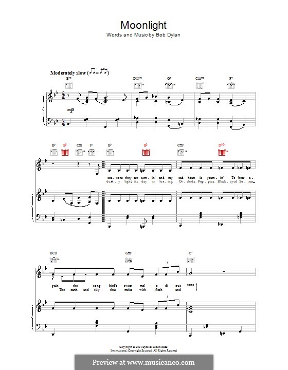 Moonlight: Para vocais e piano (ou Guitarra) by Bob Dylan