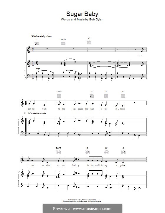 Sugar Baby: Para vocais e piano (ou Guitarra) by Bob Dylan