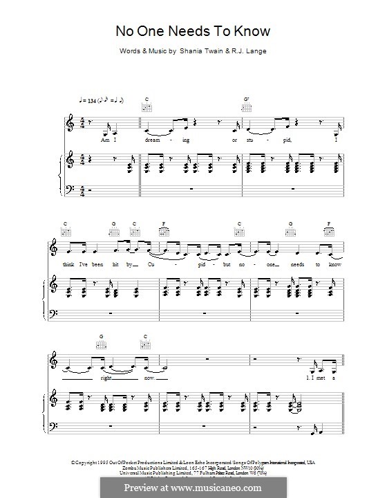 No One Needs to Know: Para vocais e piano (ou Guitarra) by Robert John Lange, Shania Twain