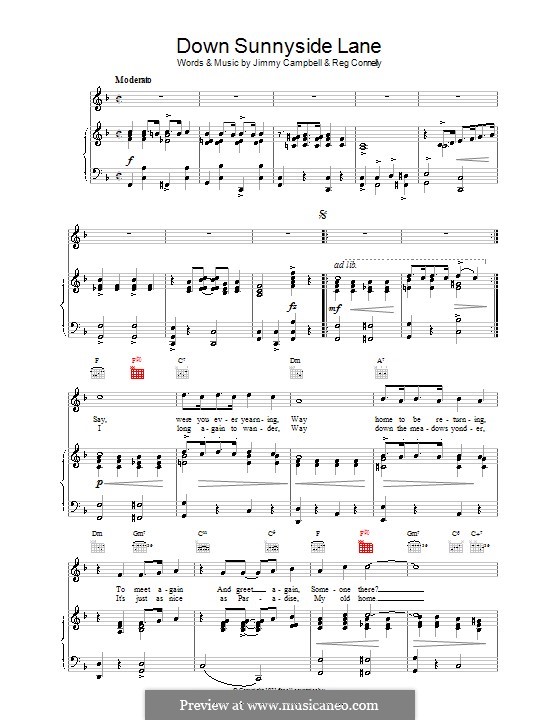 Down Sunnyside Lane: Para vocais e piano (ou Guitarra) by Jimmy Campbell