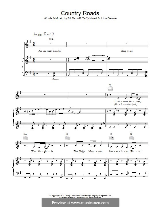 Take Me Home, Country Roads por B. Danoff, J. Denver, T. Nivert em