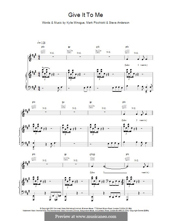 Give It To Me (Kylie Minogue): Para vocais e piano (ou Guitarra) by Mark Picchiotti, Steve Anderson