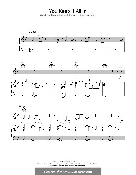 You Keep It All in (The Beautiful South): Para vocais e piano (ou Guitarra) by David Rotheray, Paul Heaton