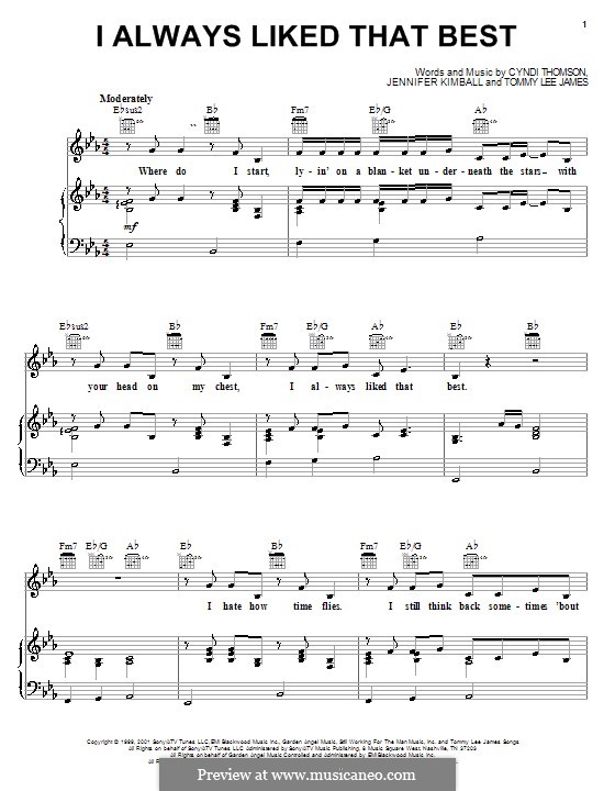 I Always Liked That Best: Para vocais e piano (ou Guitarra) by Jennifer Kimball, Tommy Lee James