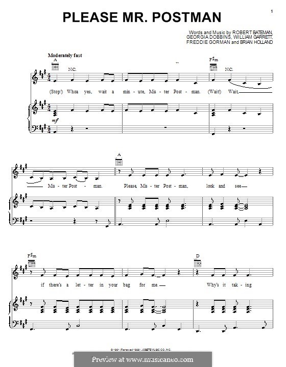 Please Mr. Postman: Para voz e piano ou guitarra (The Beatles) by Brian Holland, Freddie Gorman, Georgia Dobbins, Robert Bateman, William Garrett