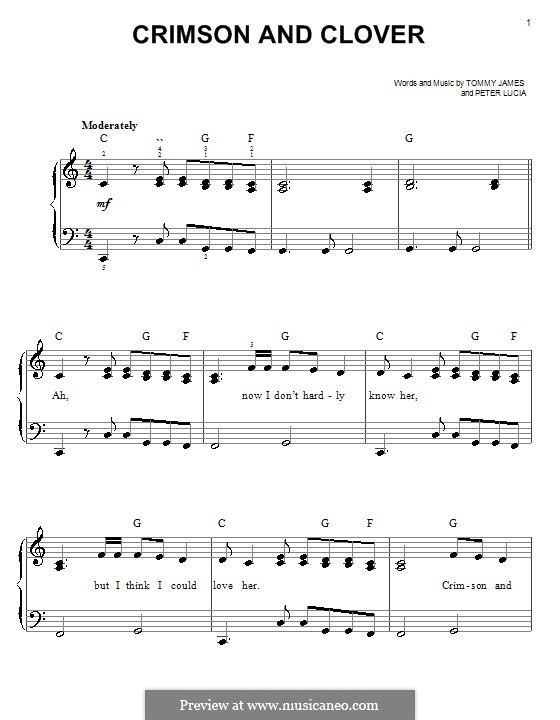 Crimson and Clover (Tommy James and The Shondells): Facil para o piano by Peter Lucia, Tommy Lee James
