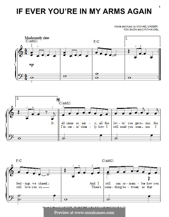 If Ever You're in My Arms Again (Peabo Bryson): Facil para o piano by Cynthia Weil, Michael Masser, Tom Snow