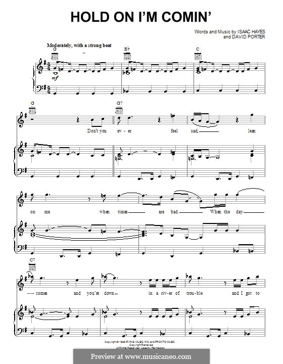 Hold on, I'm Comin': Para vocais e piano (ou Guitarra) by David Porter, Isaac Hayes
