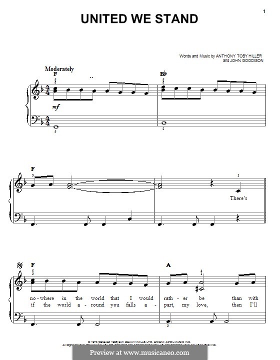 United We Stand (Brotherhood of Man): Facil para o piano by John Goodison