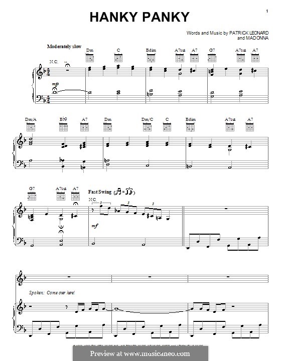 Hanky Panky (Madonna): Para vocais e piano (ou Guitarra) by Patrick Leonard