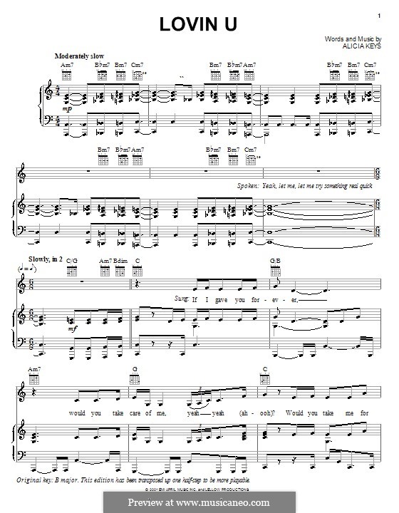 Lovin U: Para vocais e piano (ou Guitarra) by Alicia Keys