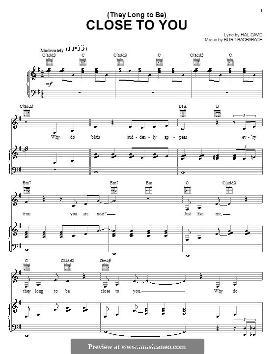 Close To You They Long To Be Por B Bacharach Partituras On Músicaneo