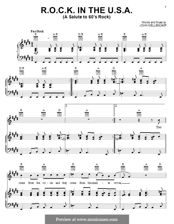 R.O.C.K. in the U.S.A. (A Salute to 60's Rock): Para vocais e piano (ou Guitarra) by John Mellencamp