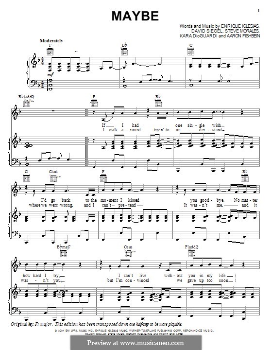 Maybe (Enrique Iglesias): Para vocais e piano (ou Guitarra) by Aaron Fishbein, David Siegel