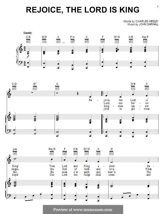 Rejoice the Lord Is King: Para vocais e piano (ou Guitarra) by John Darwall