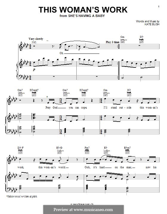 This Woman's Work (from She's Having A Baby): Para vocais e piano (ou Guitarra) by Kate Bush