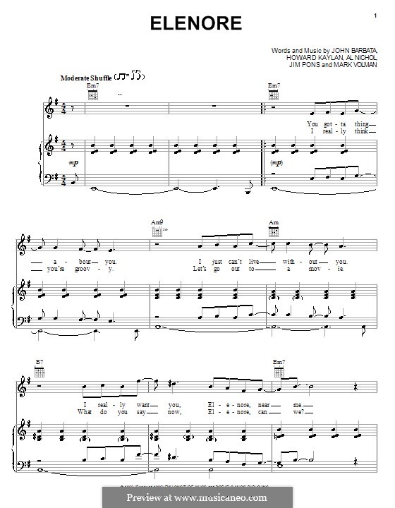 Elenore (The Turtles): Para vocais e piano (ou Guitarra) by Al Nichol, Howard Kaylan, Jim Pons