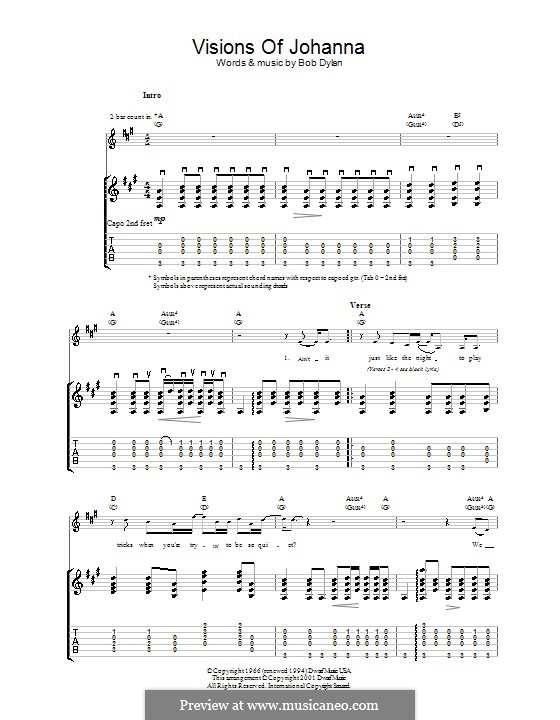 Visions of Johanna: Para guitarra com guia by Bob Dylan