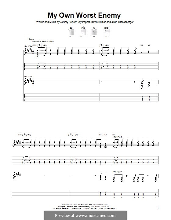My Own Worst Enemy (Lit): Para guitarra com guia by Allen Shellenberger, Jay Popoff, Jeremy Popoff