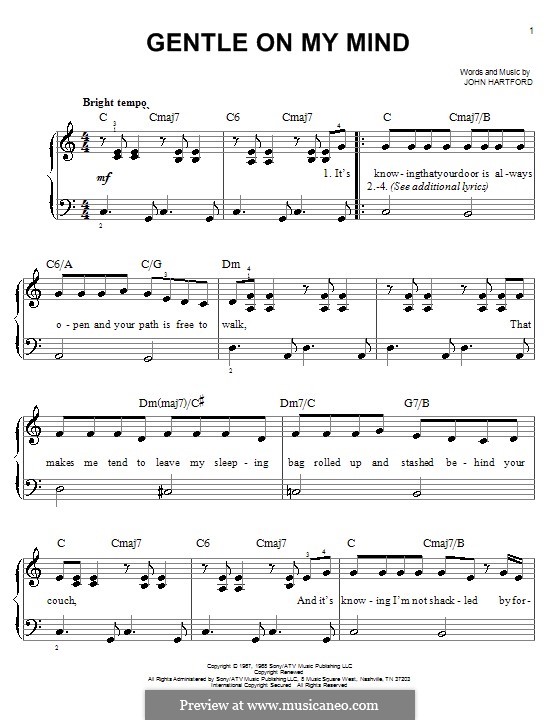 Gentle On My Mind: Facil para o piano by John Hartford