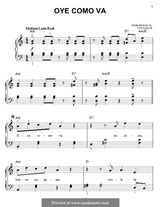 Oye Como Va (Santana): Facil para o piano by Tito Puente