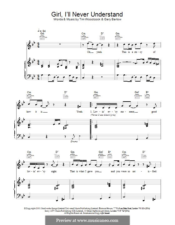 Girl I'll Never Understand (Blue): Para vocais e piano (ou Guitarra) by Gary Barlow, Timothy Woodcock
