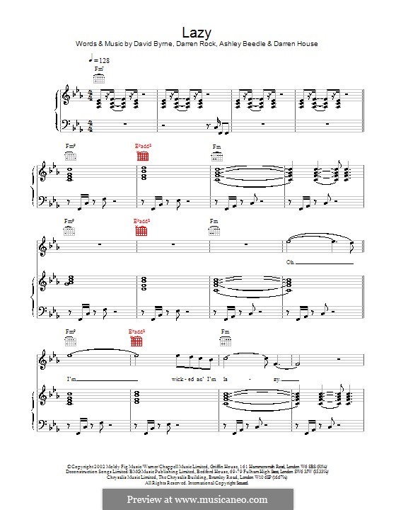 Lazy: Para vocais e piano (ou Guitarra) by Ashley Beedle, Darren House, Darren Rock, David Byrne