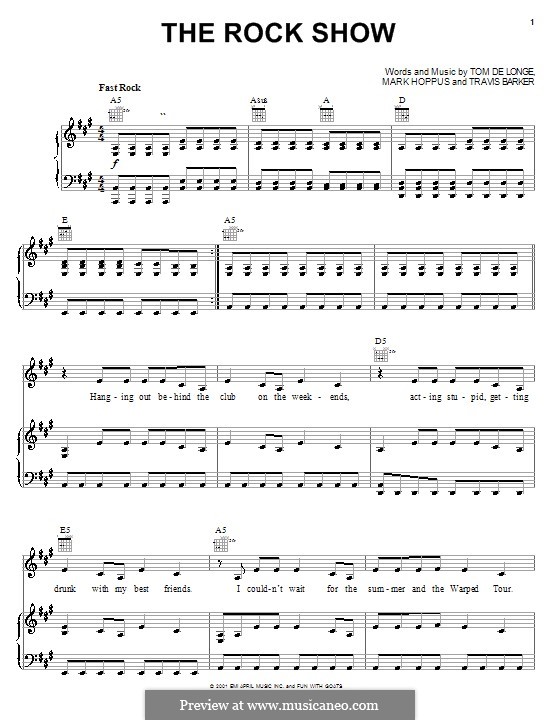 The Rock Show (Blink-182): Para vocais e piano (ou Guitarra) by Mark Hoppus, Tom DeLonge, Travis Barker