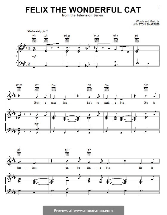 Felix the Wonderful Cat: Para vocais e piano (ou Guitarra) by Winston Sharples