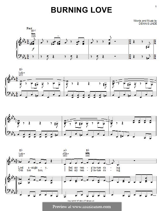 Burning Love (Elvis Presley): para voz e piano ou guitarra (E flat maior) by Dennis Linde