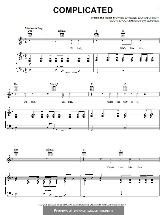 Complicated: Para vocais e piano (ou Guitarra) by Avril Lavigne, Graham Edwards, Lauren Christy, Scott Spock