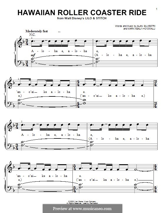 Hawaiian Roller Coaster Ride (from Lilo & Stitch): Facil para o piano by Alan Silvestri, Mark Keali'i Ho'omalu