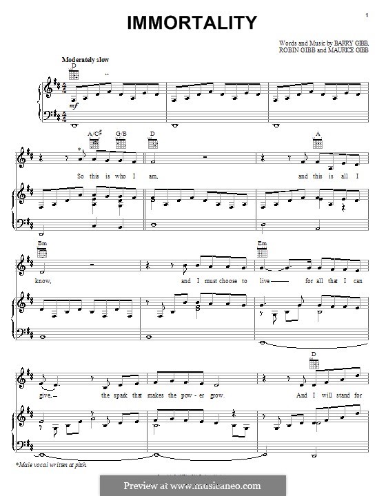 Immortality (Celine Dion): Para vocais e piano (ou Guitarra) by Barry Gibb, Maurice Gibb, Robin Gibb