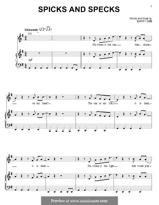 Spicks and Specks (The Bee Gees): Para vocais e piano (ou Guitarra) by Barry Gibb