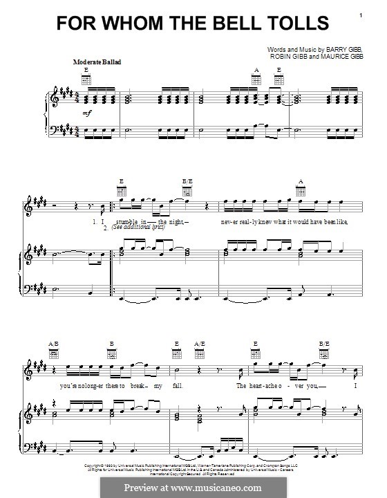 For Whom the Bell Tolls (The Bee Gees): Para vocais e piano (ou Guitarra) by Barry Gibb, Maurice Gibb, Robin Gibb