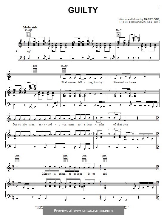 Guilty (Barbra Streisand): Para vocais e piano (ou Guitarra) by Barry Gibb, Maurice Gibb, Robin Gibb
