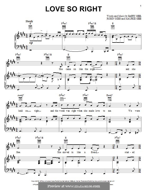 Love So Right (The Bee Gees): Para vocais e piano (ou Guitarra) by Barry Gibb, Maurice Gibb, Robin Gibb