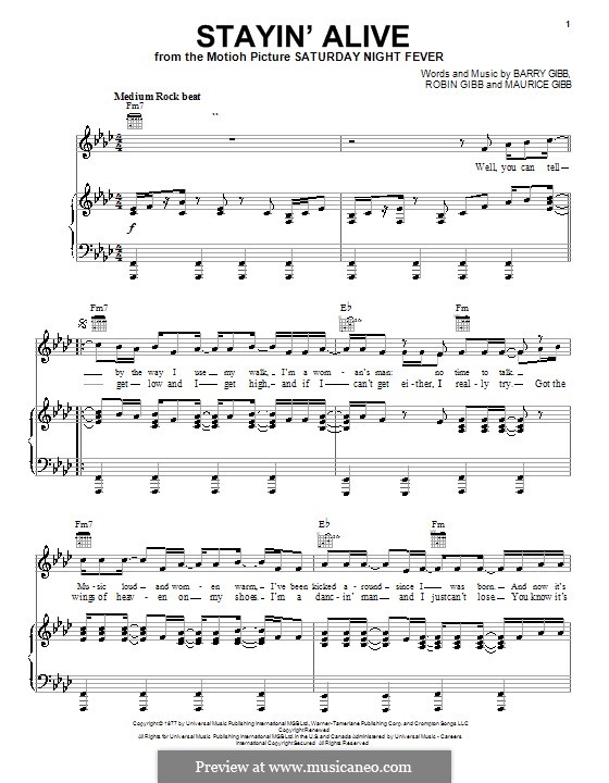 Stayin' Alive (The Bee Gees): Para vocais e piano (ou Guitarra) by Barry Gibb, Maurice Gibb, Robin Gibb