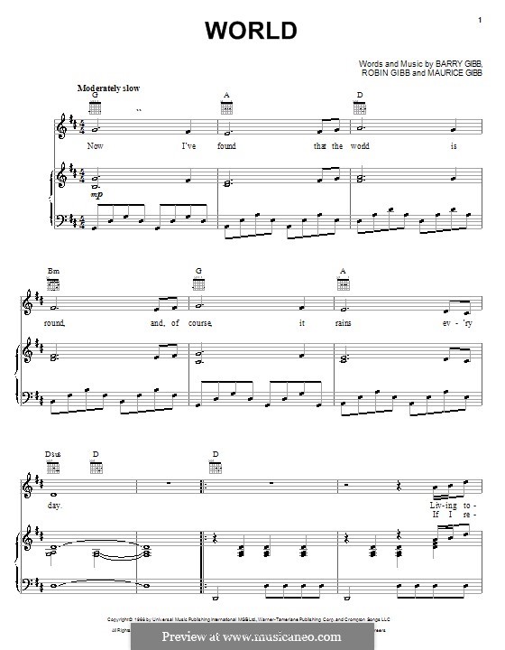 World (The Bee Gees): Para vocais e piano (ou Guitarra) by Barry Gibb, Maurice Gibb, Robin Gibb