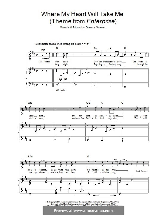 Enterprise Theme (Where My Heart Will Take Me): Para vocais e piano (ou Guitarra) by Diane Warren