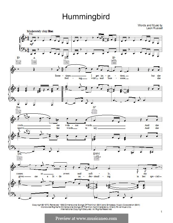 Hummingbird: Para vocais e piano (ou Guitarra) by Leon Russell