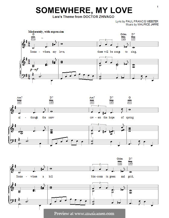 Somewhere My Love (Lara's Theme): Para vocais e piano (ou Guitarra) by Maurice Jarre