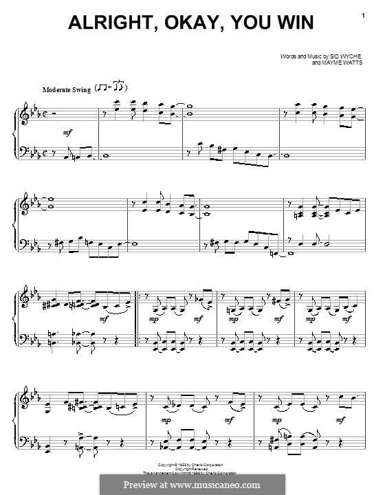 Alright, Okay, You Win (Peggy Lee): Para Piano by Mayme Watts, Sid Wyche